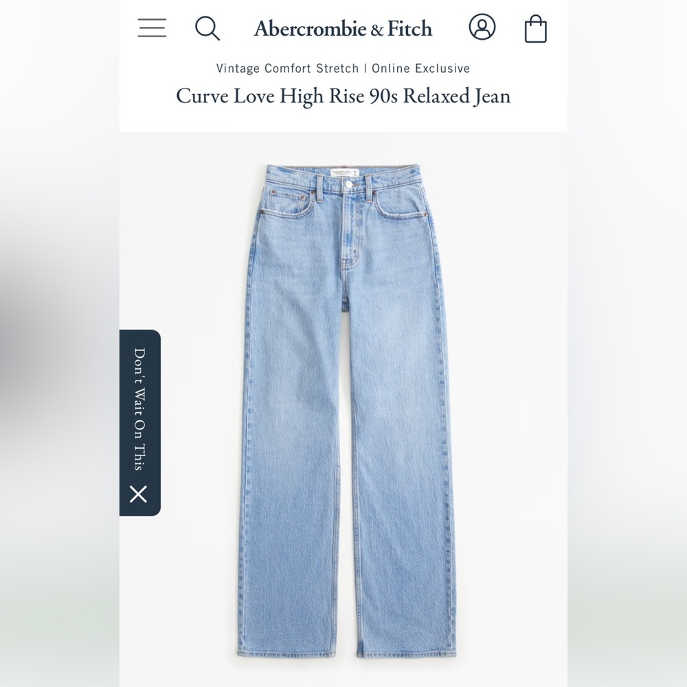 Abercrombie & Fitch Medium Blue 90’s High Rise Relaxed Jeans (27 curve love, S)